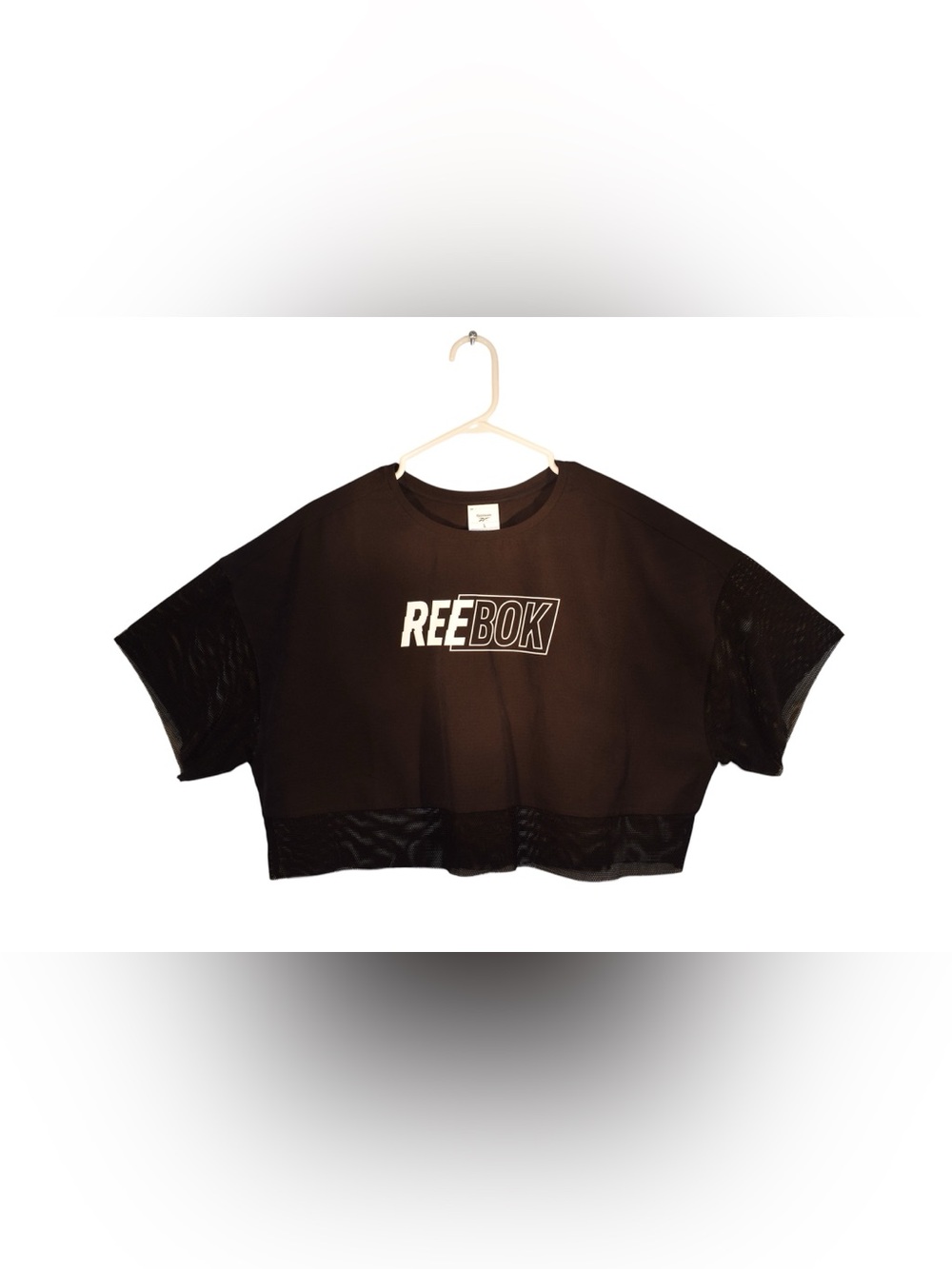 Reebok Black Tee with White Logo and Mesh Hem